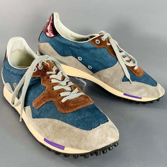 GOLDEN GOOSE STARLAND Blue Grey Brown Color Block Canvas Suede Low Top Sneakers - Picture 1 of 11